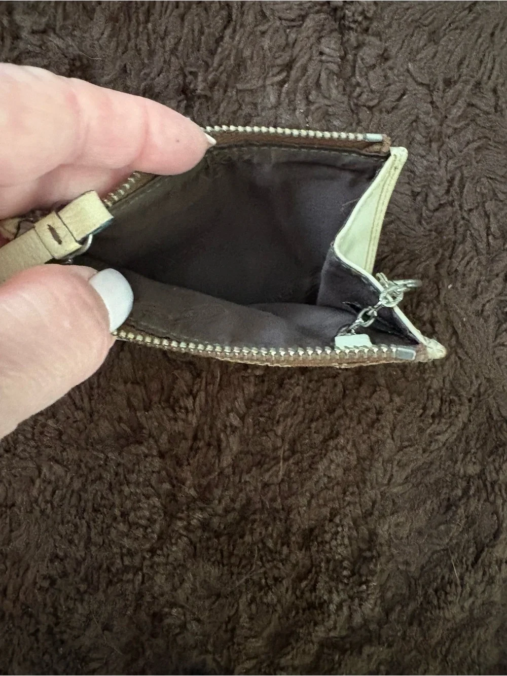 Classic Coach Signature Canvas Card Case in Brown and Cream